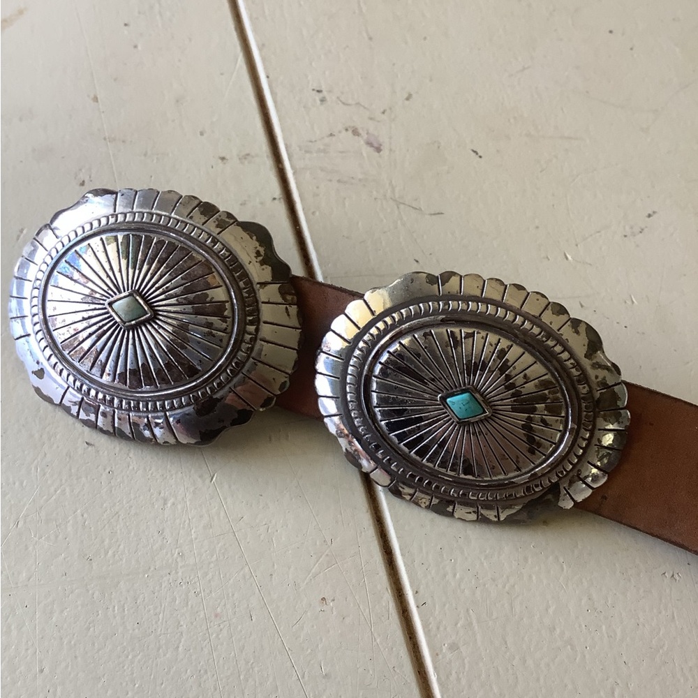 Justin Leather Silver Turquoise Belt - Picture 4 of 7